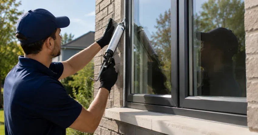 Aluminum window frame with double glazed insulated glass unit installed in a residential wall in Beaverdams, Thorold