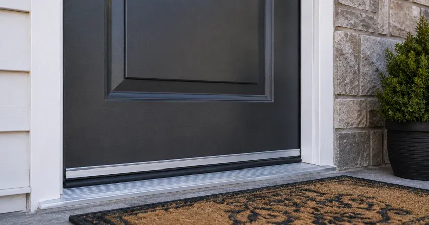 technician replacing worn door weatherstripping in Beaverdams, Thorold home