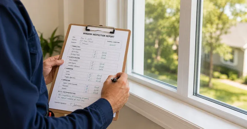 technician inspecting window seal and frame in Thorold