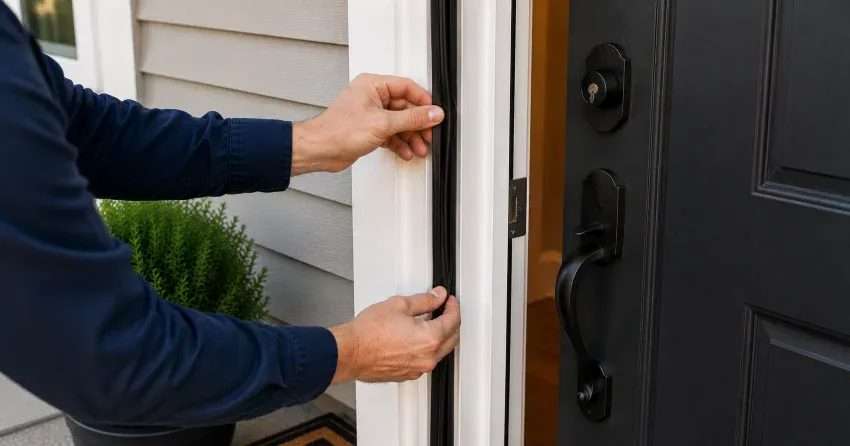 technician performing light test on door seal in Rolling Meadows, Thorold