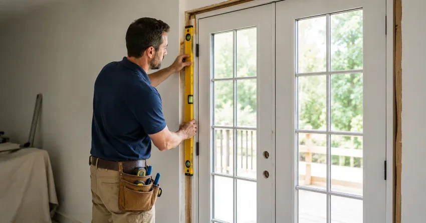 newly installed French doors with divided glass panes in Beaverdams, Thorold