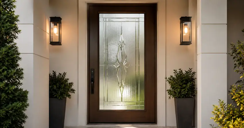 decorative frosted glass panel installed in a front door in Rolling Meadows, Thorold