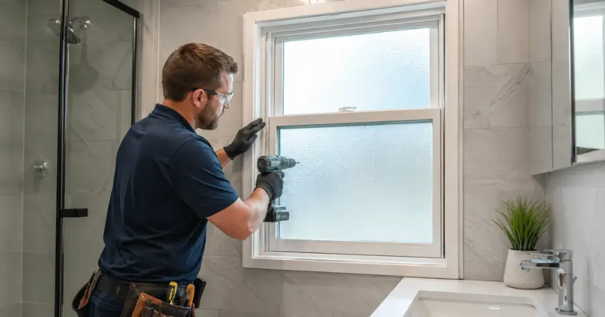 frosted glass installation bathroom window in Rolling Meadows, Thorold