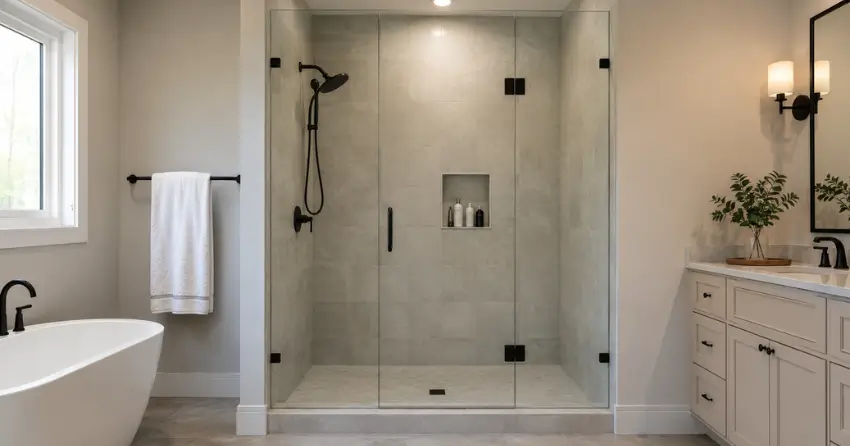 new frameless glass shower door installed in St. Johns, Thorold