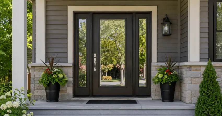 glass entry door with sidelights on a home in DeCew, Thorold