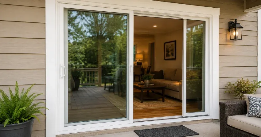 Patio Door Installation technician setting a new frame in Beaverdams, Thorold