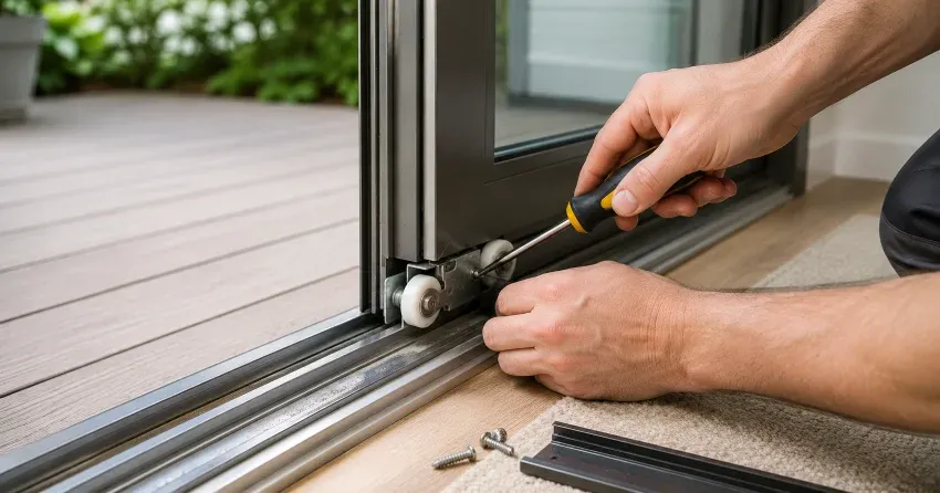 sliding door fix DeCew, Thorold technician diagnosing track issue