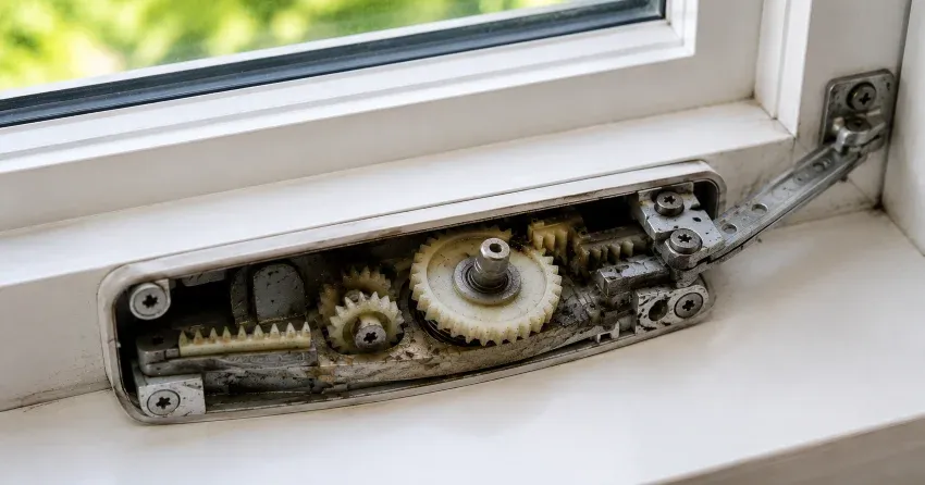 technician replacing casement window crank operator in St. Johns, Thorold home