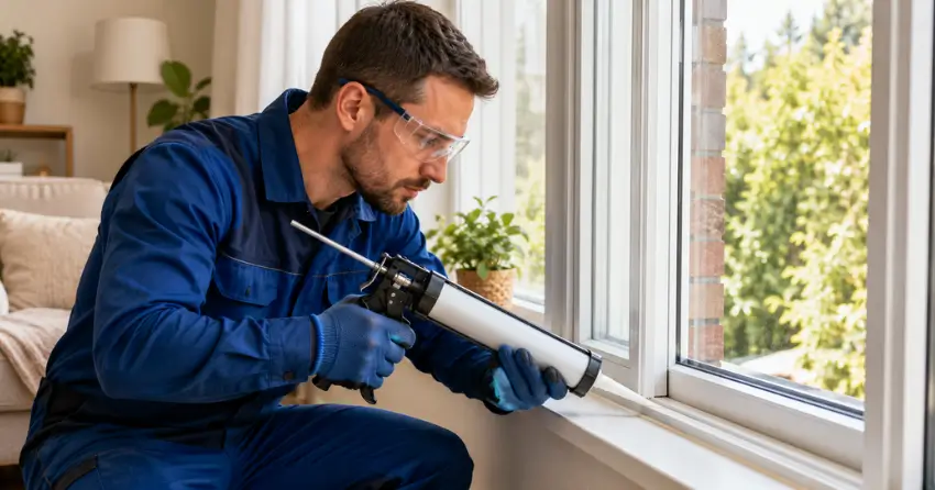 technician repairing window seal and frame in DeCew, Thorold