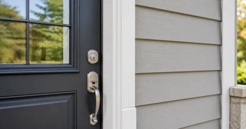 technician removing damaged brickmould from exterior door frame in Rolling Meadows, Thorold
